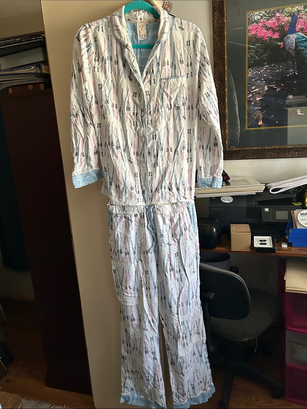 Munki Munki Patterned Two-Piece Flannel Pajama Set - Ski Print